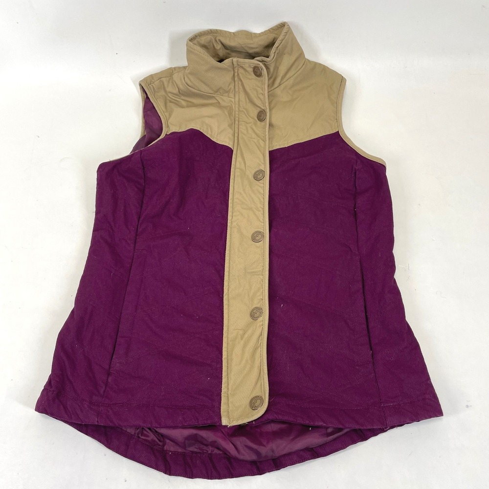 Magellan Outdoors Women Medium Purple Tan Quilted Full Zip Snap Puffer Vest M